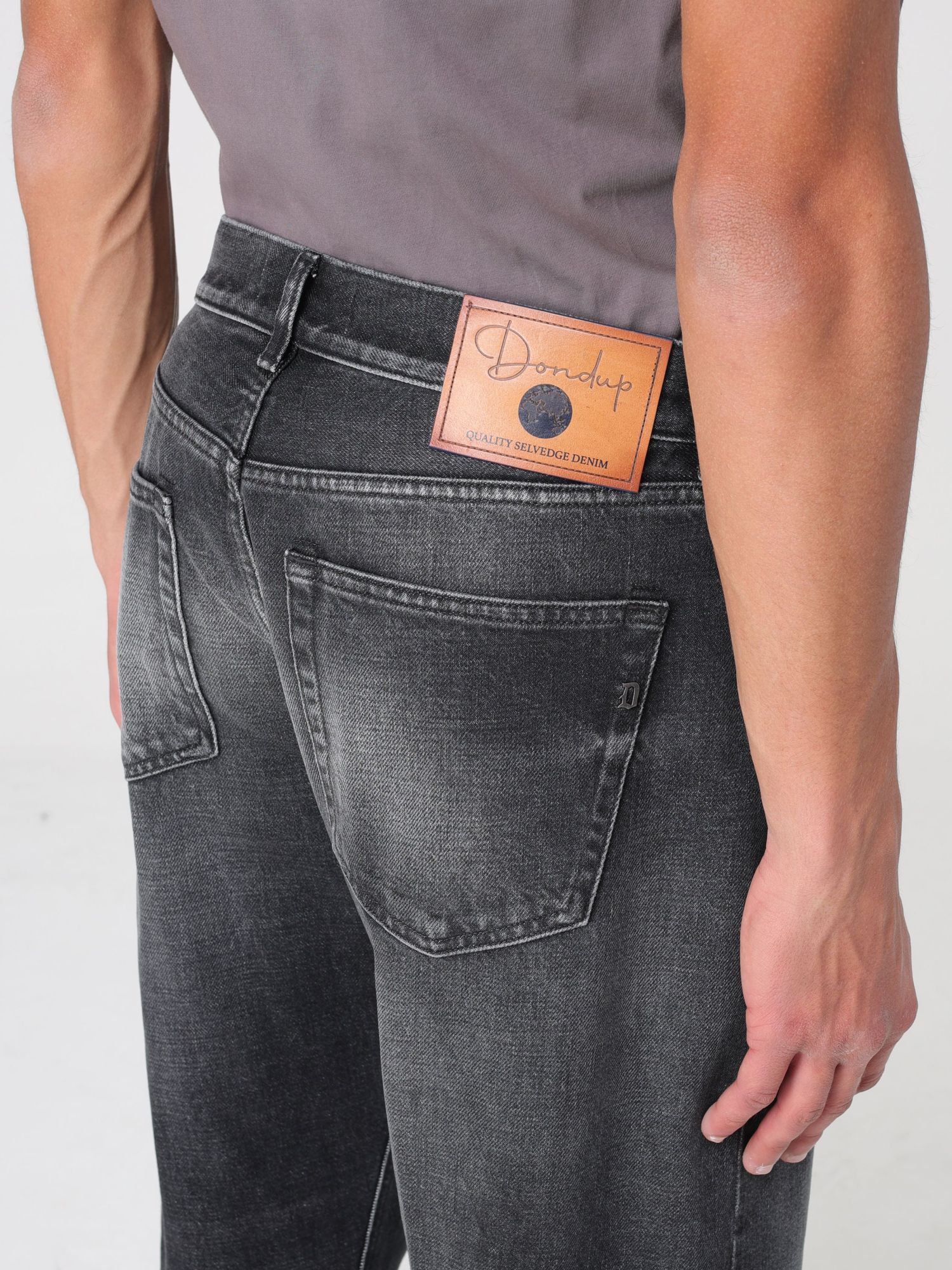 Dondup Logo Patch Denim Trousers In Black