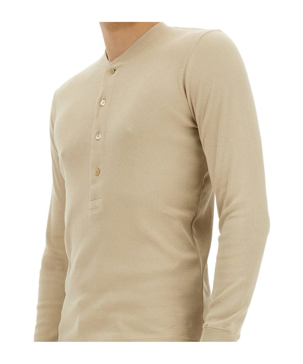 Shop Tom Ford Fine-ribbed Logo Embroidered T-shirt In Nude