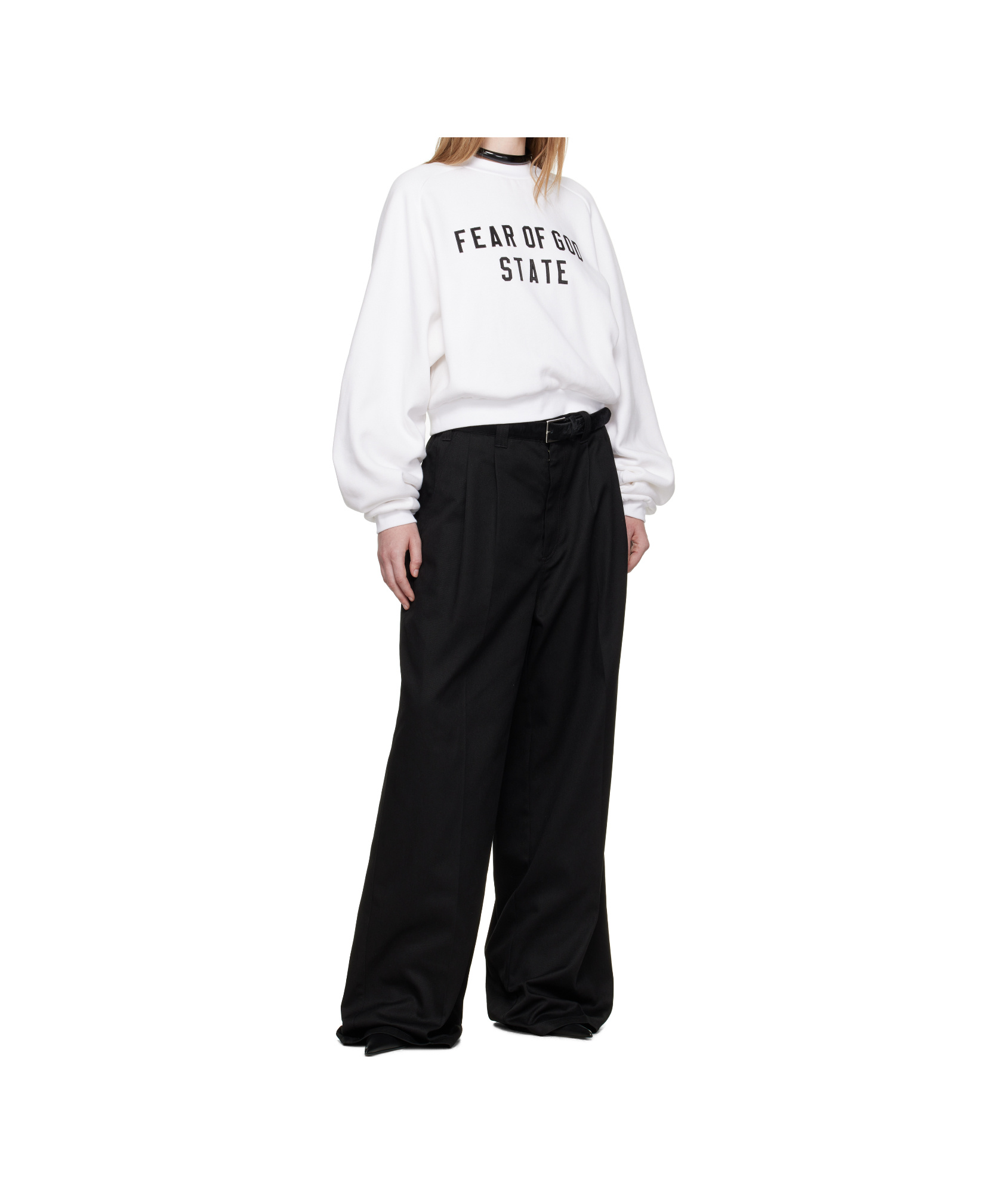 Essentials White Fleece Raglan Crewneck Sweatshirt In White