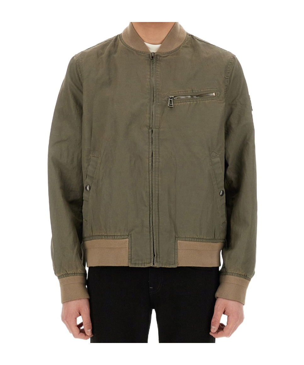 Belstaff Bomber Jacket With Ribbed Cuffs And Hem In Green