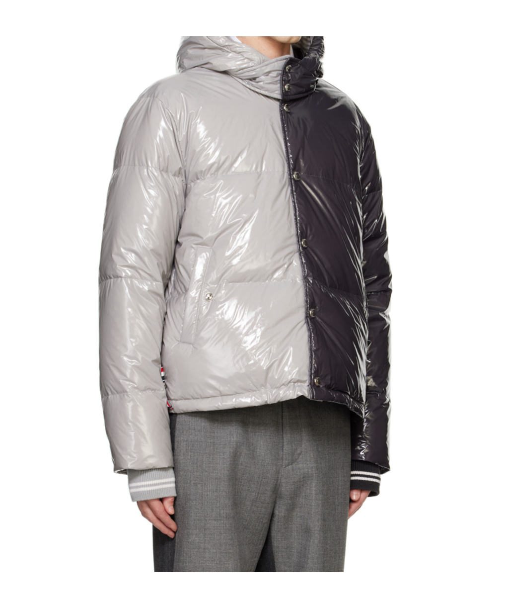 Thom Browne Colorblock Down Puffer Jacket With Removable Hood In Black