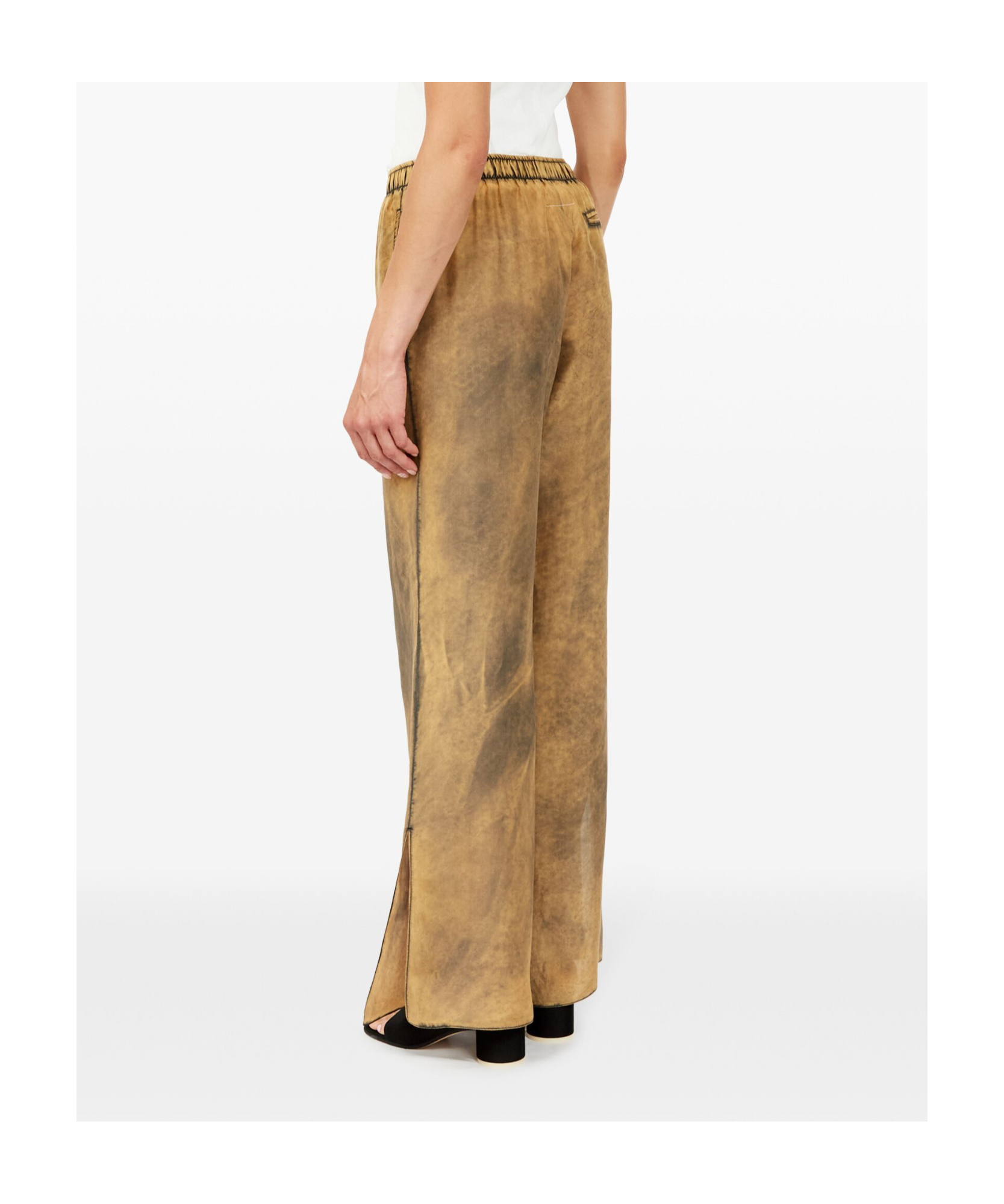 Shop Mm6 Maison Margiela Distressed-finish Flared Trousers In Nude