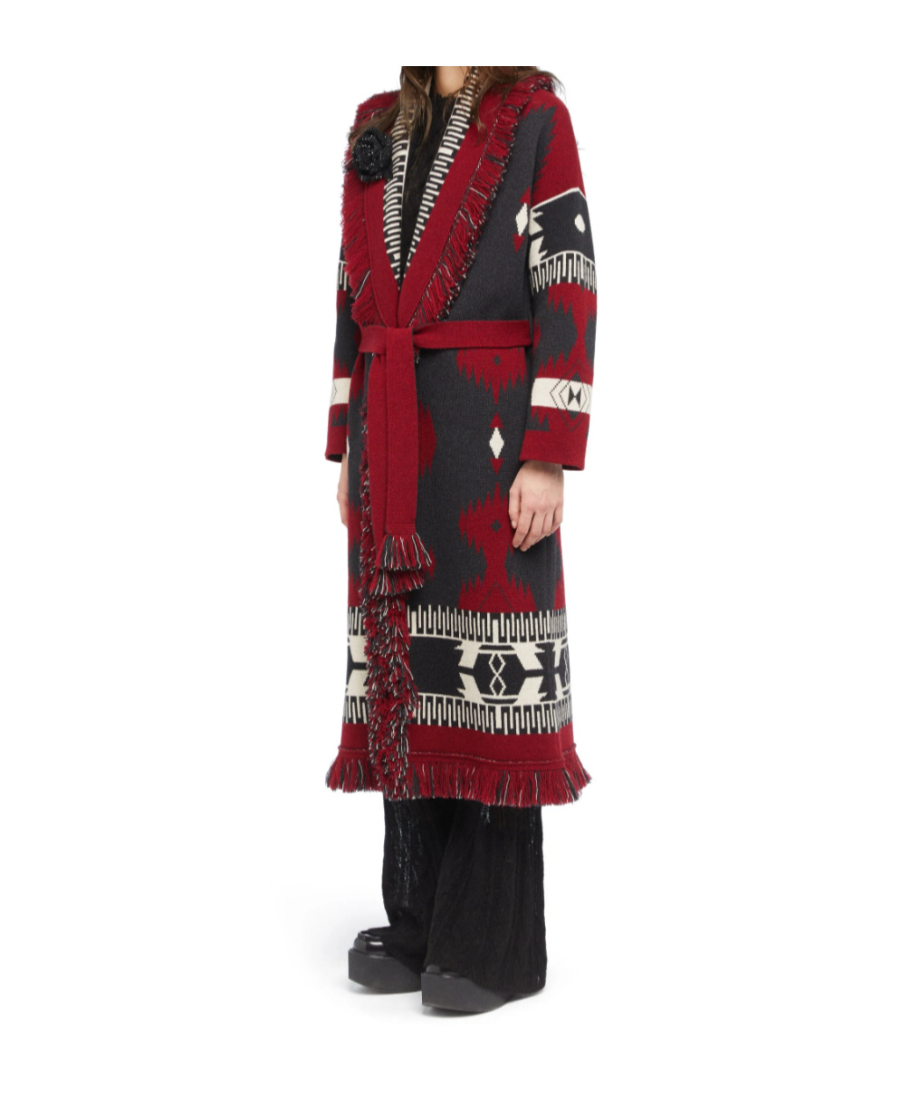 Alanui Jacquard Wool Long Cardigan With Belted Waist In Multi
