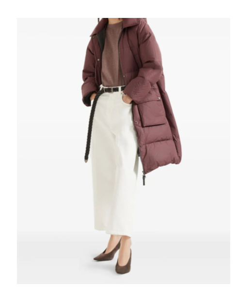Brunello Cucinelli Shiny Zipper Pull Puffer Jackets Bordeaux In Brown