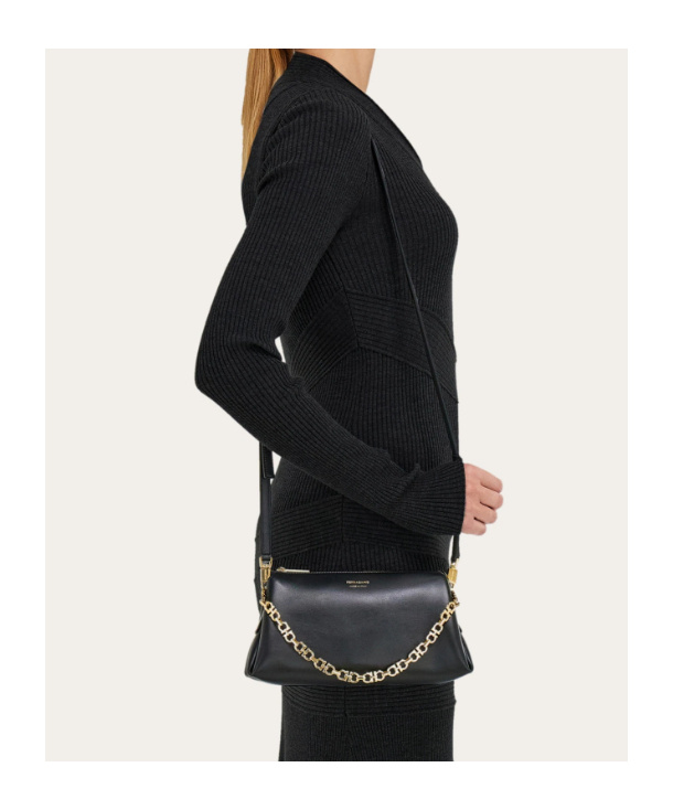 Ferragamo Embossed Logo Chain Strap Mini Bag In Black