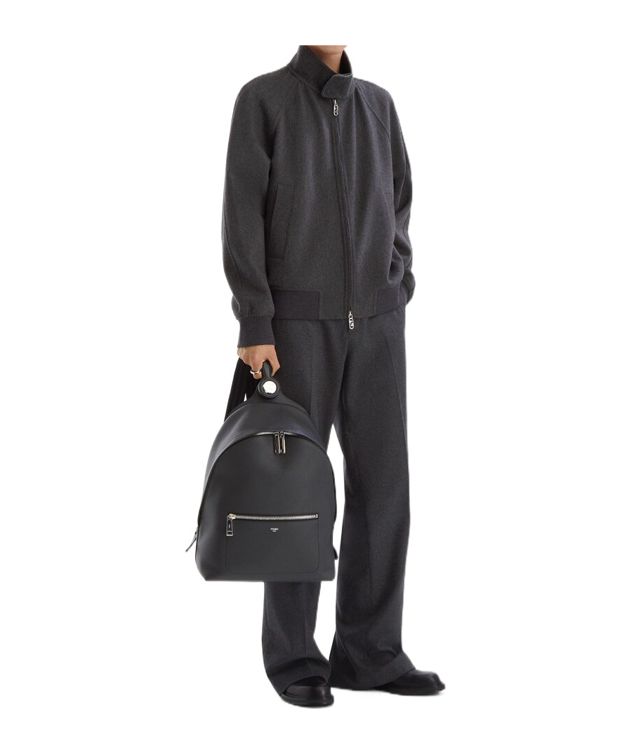 Shop Fendi Grey Cashmere Bomber Jacket In Black
