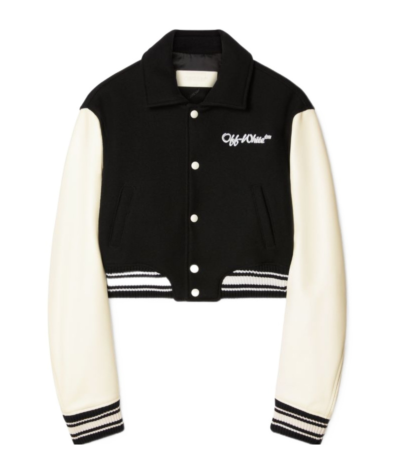Off-white Varsity Cropped Bomber Jacket In Black