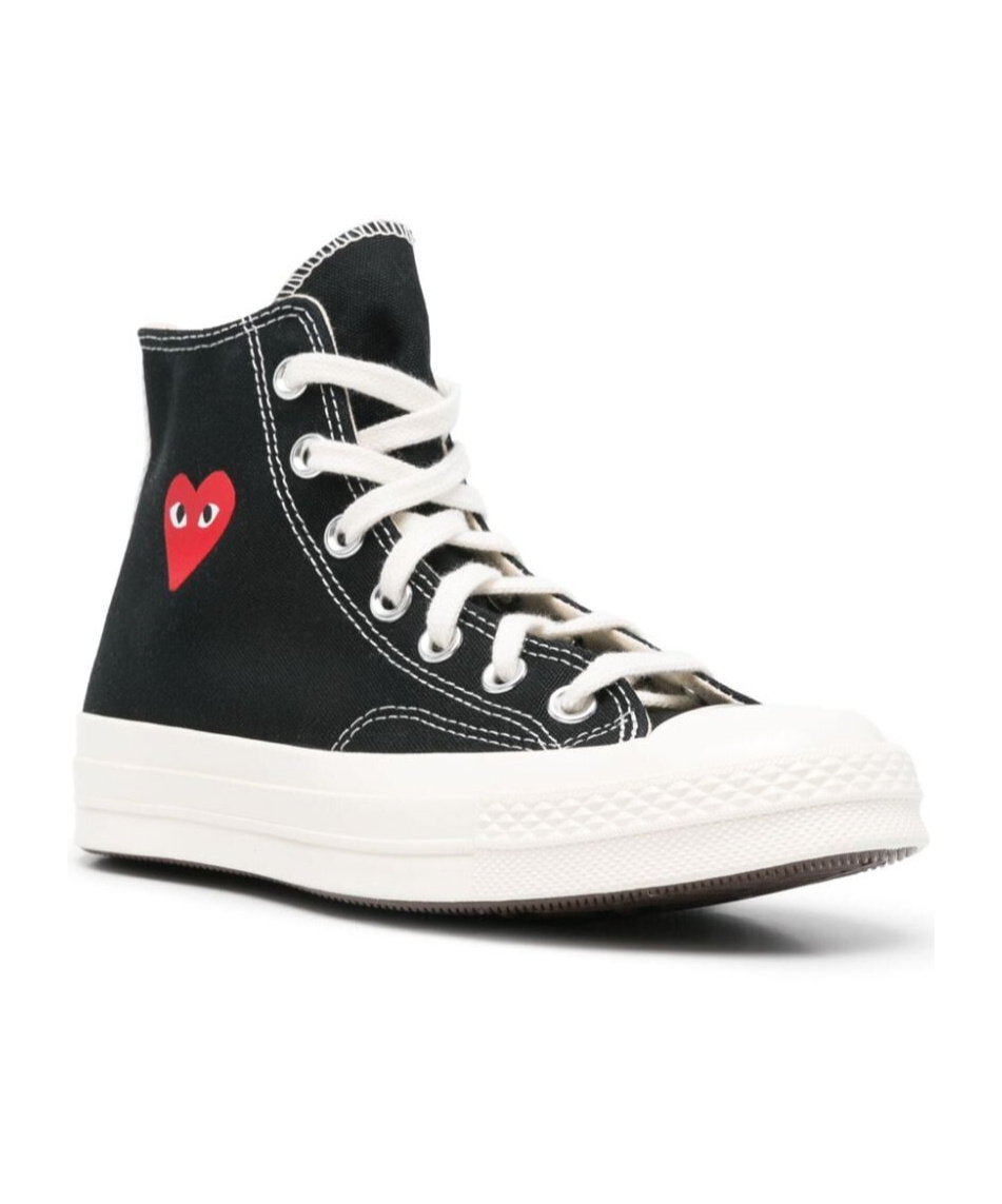Comme Des Garçons High-top Sneakers With Classic Canvas Upper And Iconic Heart Detail In White