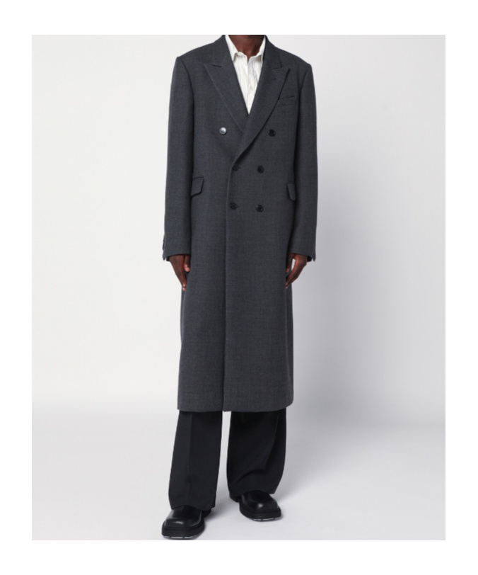 Dries Van Noten Long Double Breasted Wool Outerwear In Gray