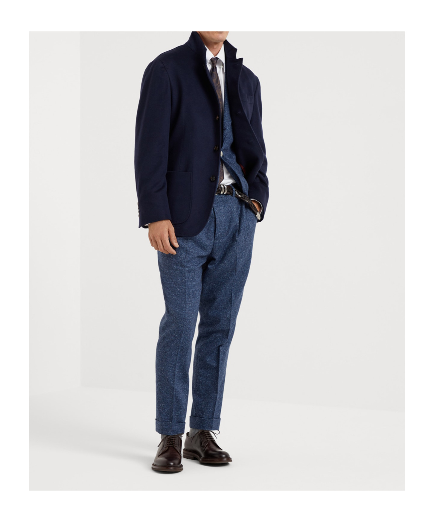 Brunello Cucinelli Notched-lapels Cashmere-wool Blazer In Blue