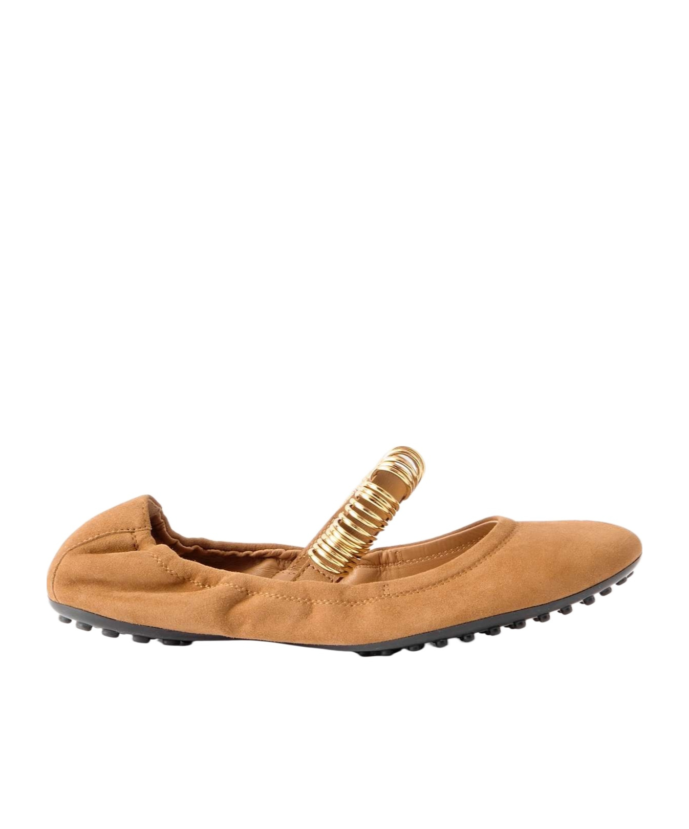 Tod's Ballerina Embellished Leather-trimmed Suede Flats In Brown
