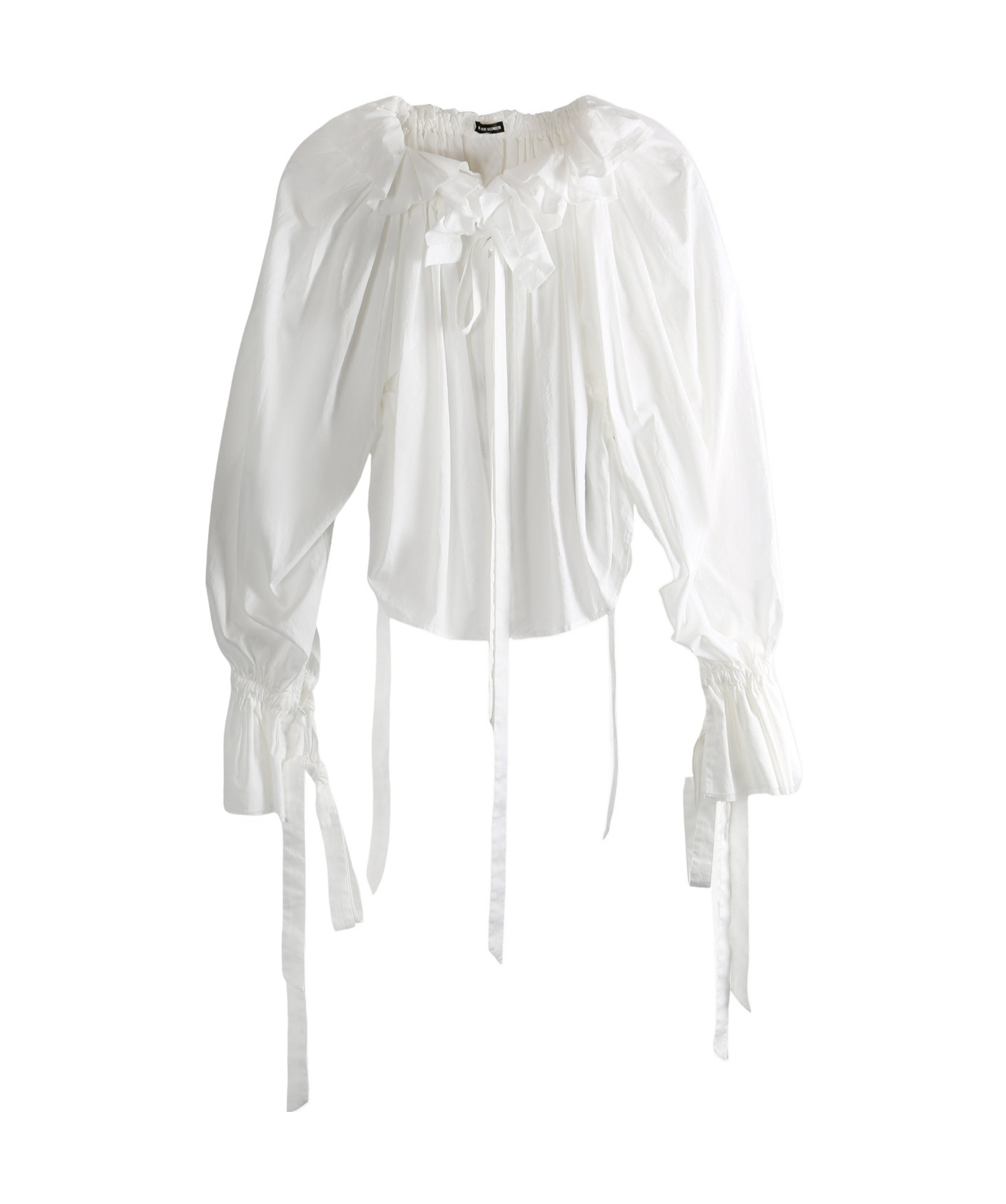 Ann Demeulemeester Stee Ruffled Drawstrings Light Cotton Top In White