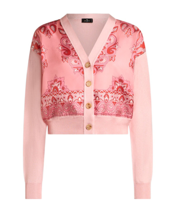 Shop Etro Cropped Knit Cardigan With Print