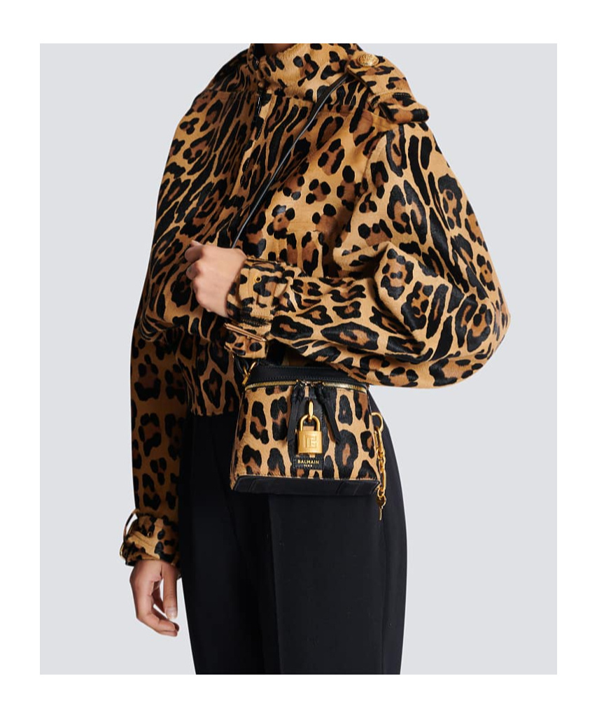 Balmain Pulse Vanity Leopard Print Leather Bag In Brown