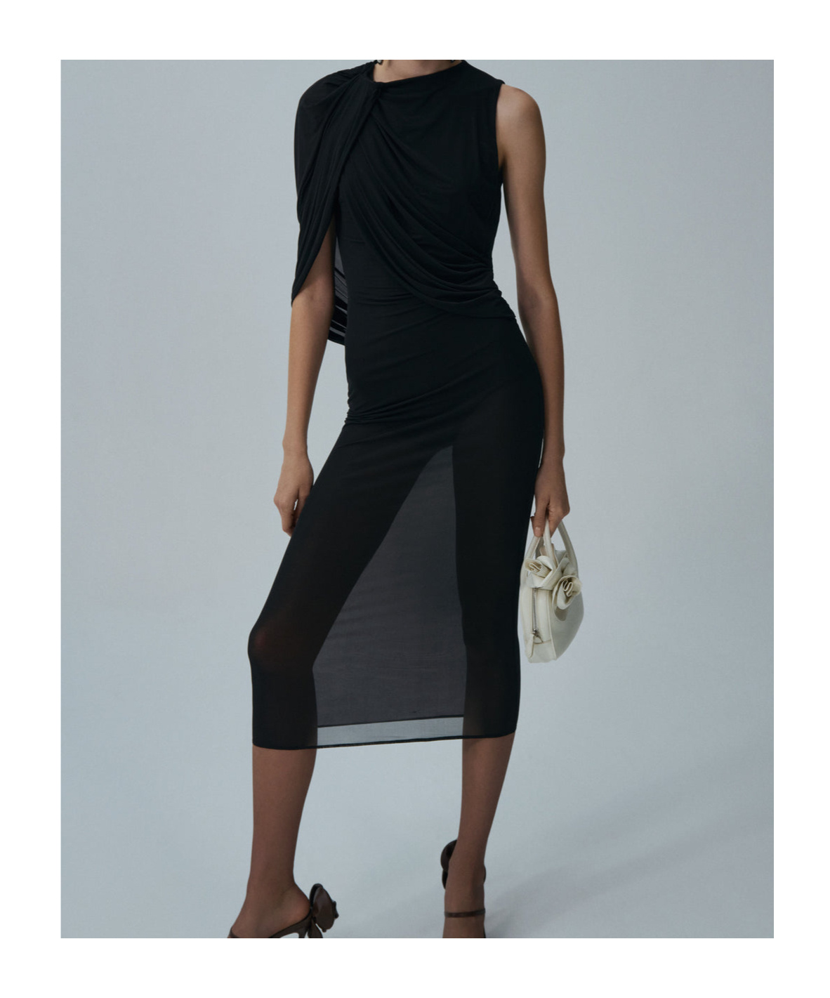 Magda Butrym Asymmetrical Draped Midi Dress In Black
