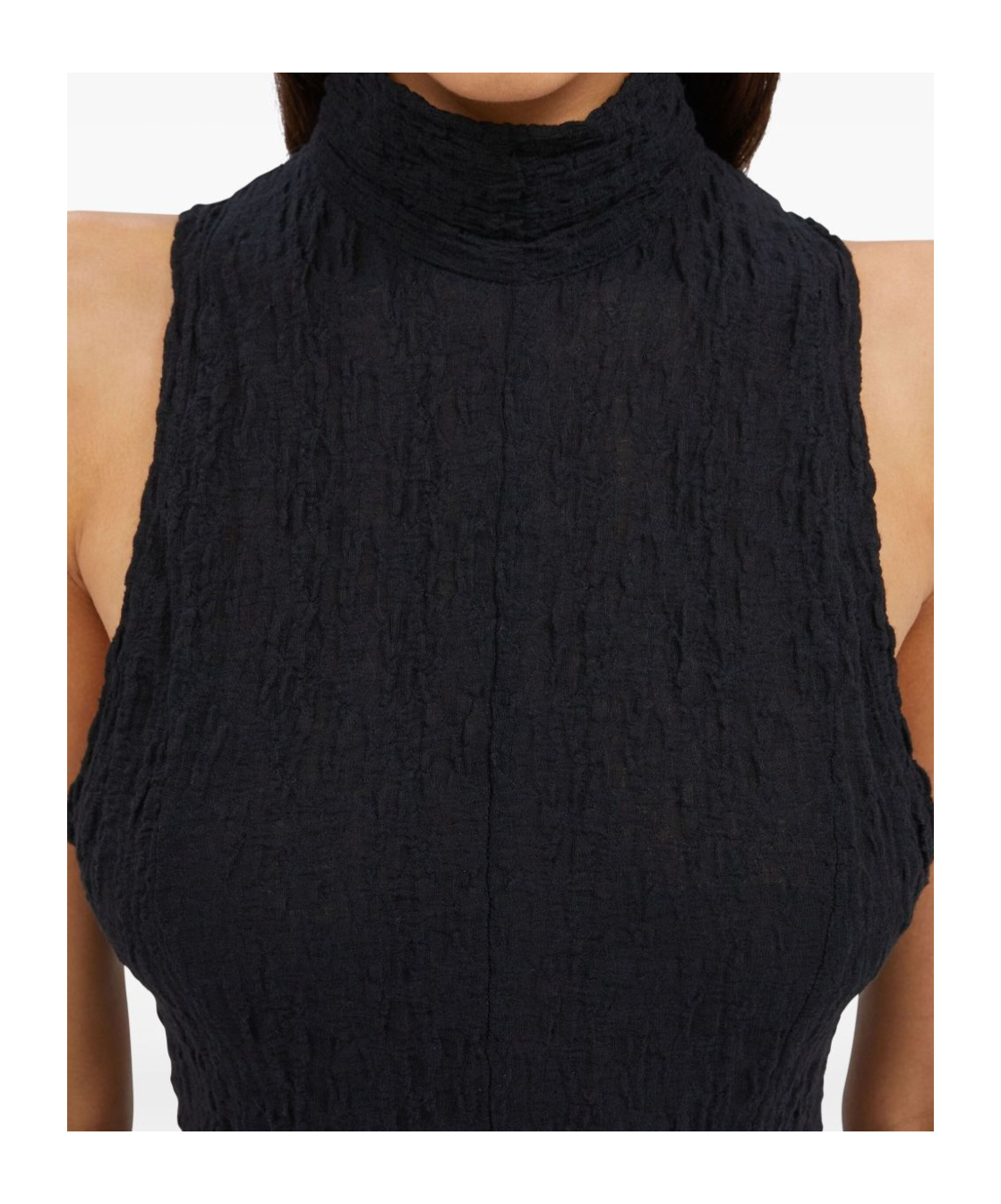 Msgm Maxi Dress With High Neck And Textured Fabric In Black