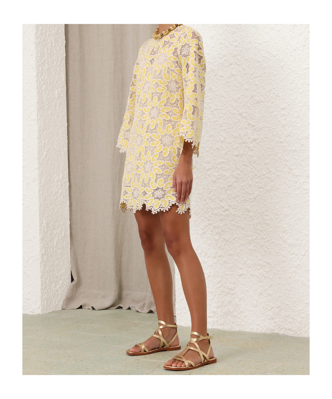 Zimmermann Womens Floral-pattern Long-sleeved Cotton-blend Mini Dress Cream Yellow In Nude