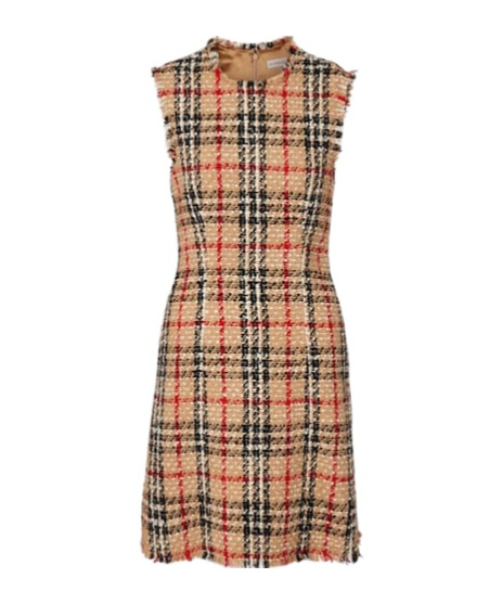 Burberry Plaid Polka Dot Mini Dress In Neutral