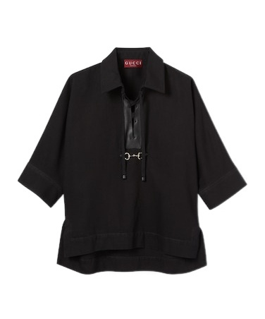 Gucci Denim Shirt With Horsebit In Black
