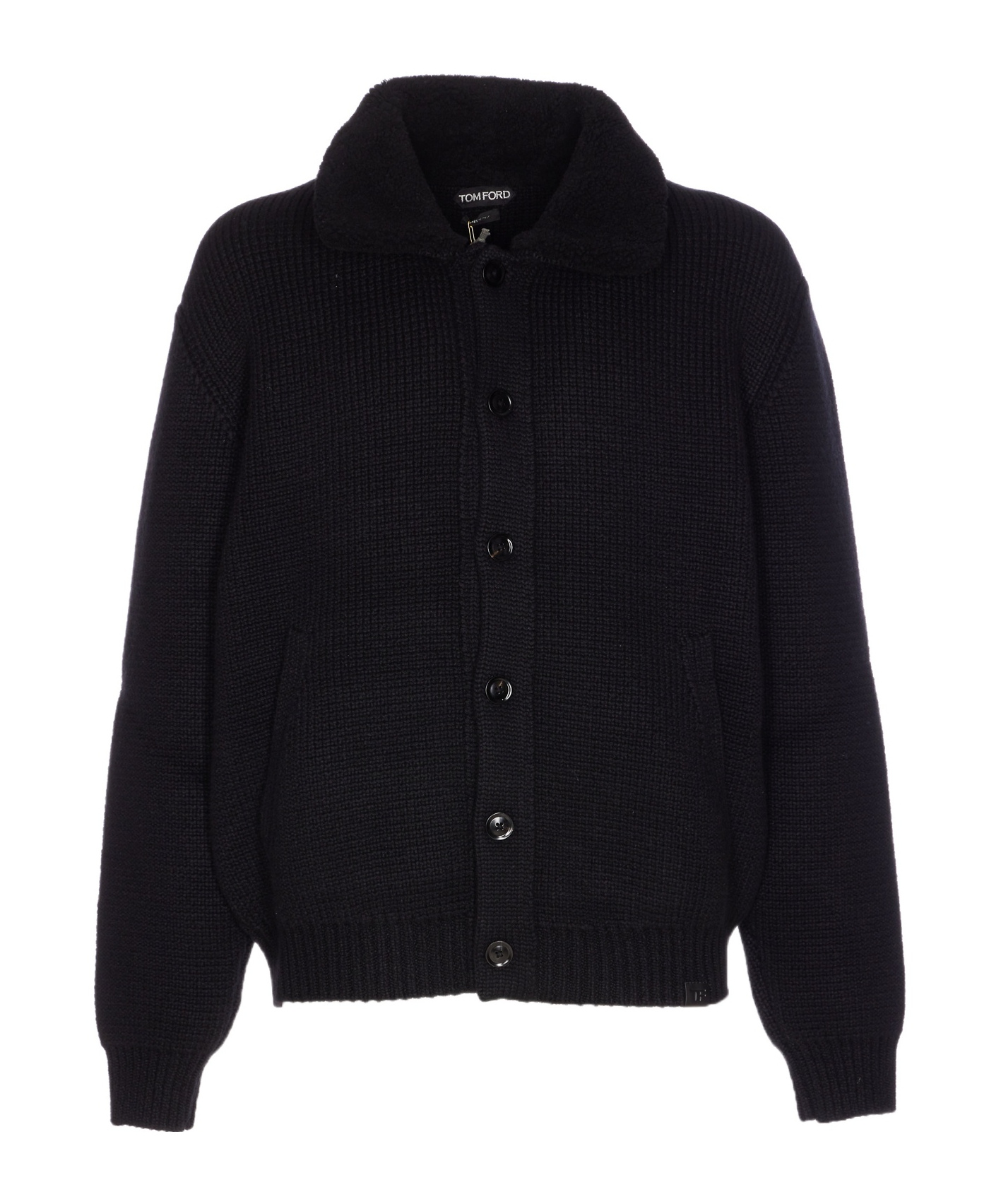 Tom Ford Shawl-collar Ribbed Silk And Wool-blend Cardigan In Black