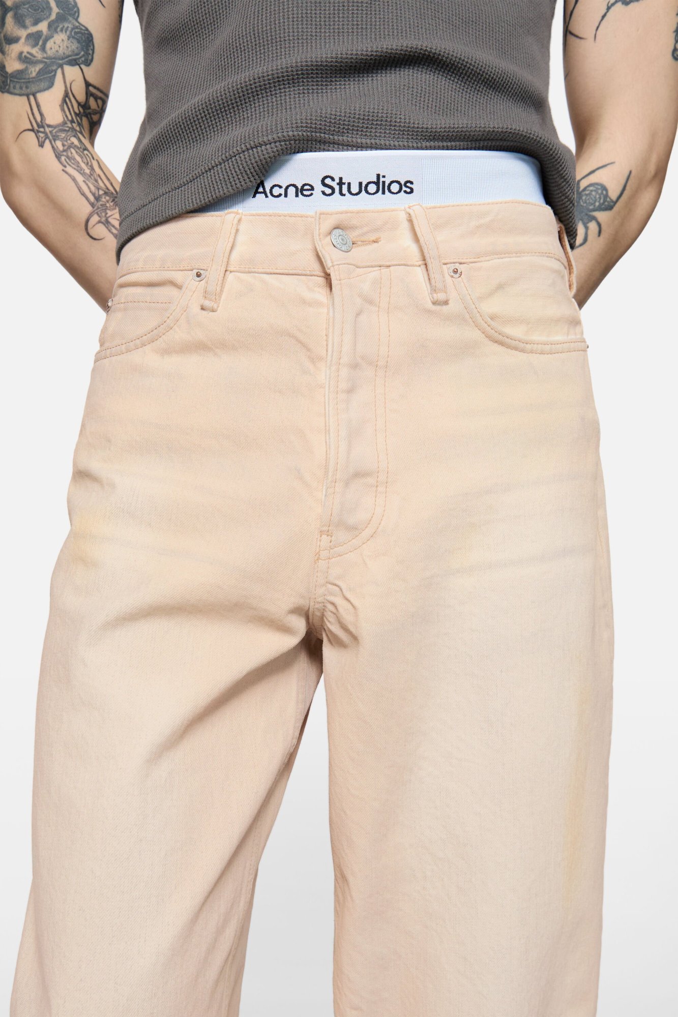 Acne Studios Denim Trousers With Belt Loops In Pink