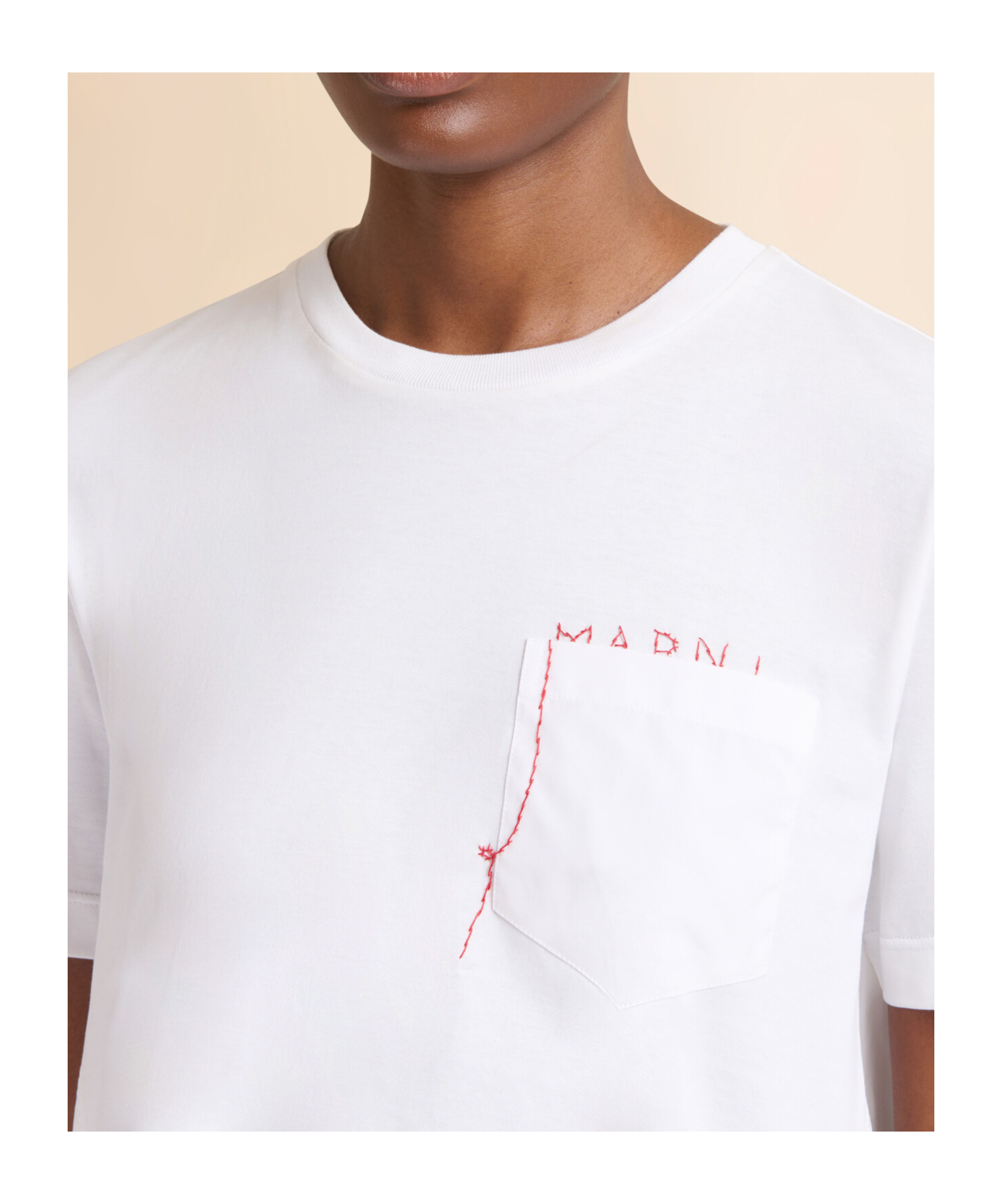 Marni Mending Logo Cotton Poplin Pocket T-shirt In White