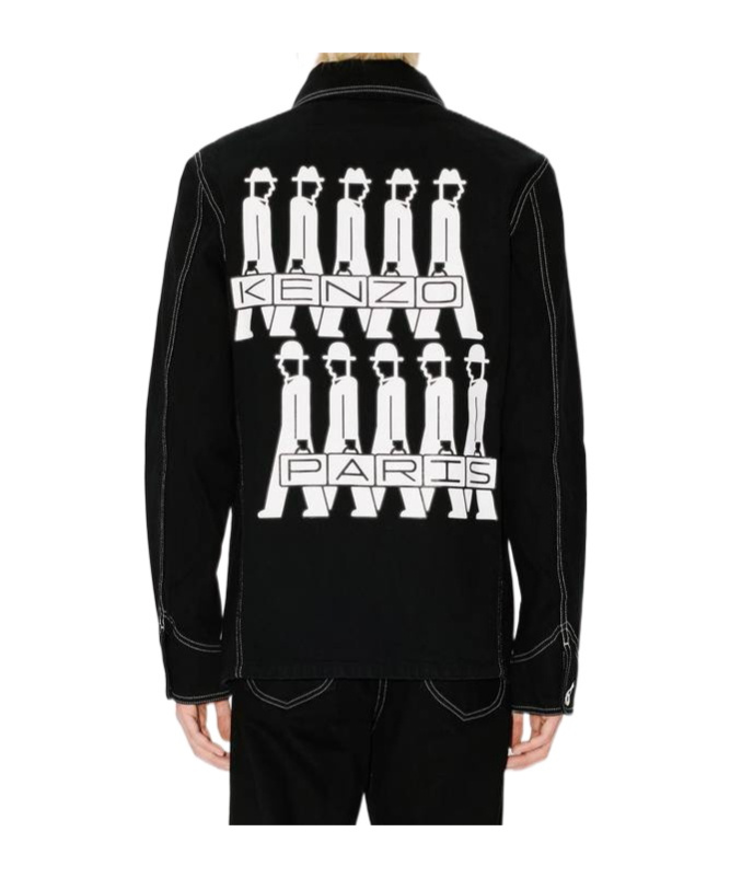 Kenzo Long-sleeved Denim Coat In Black