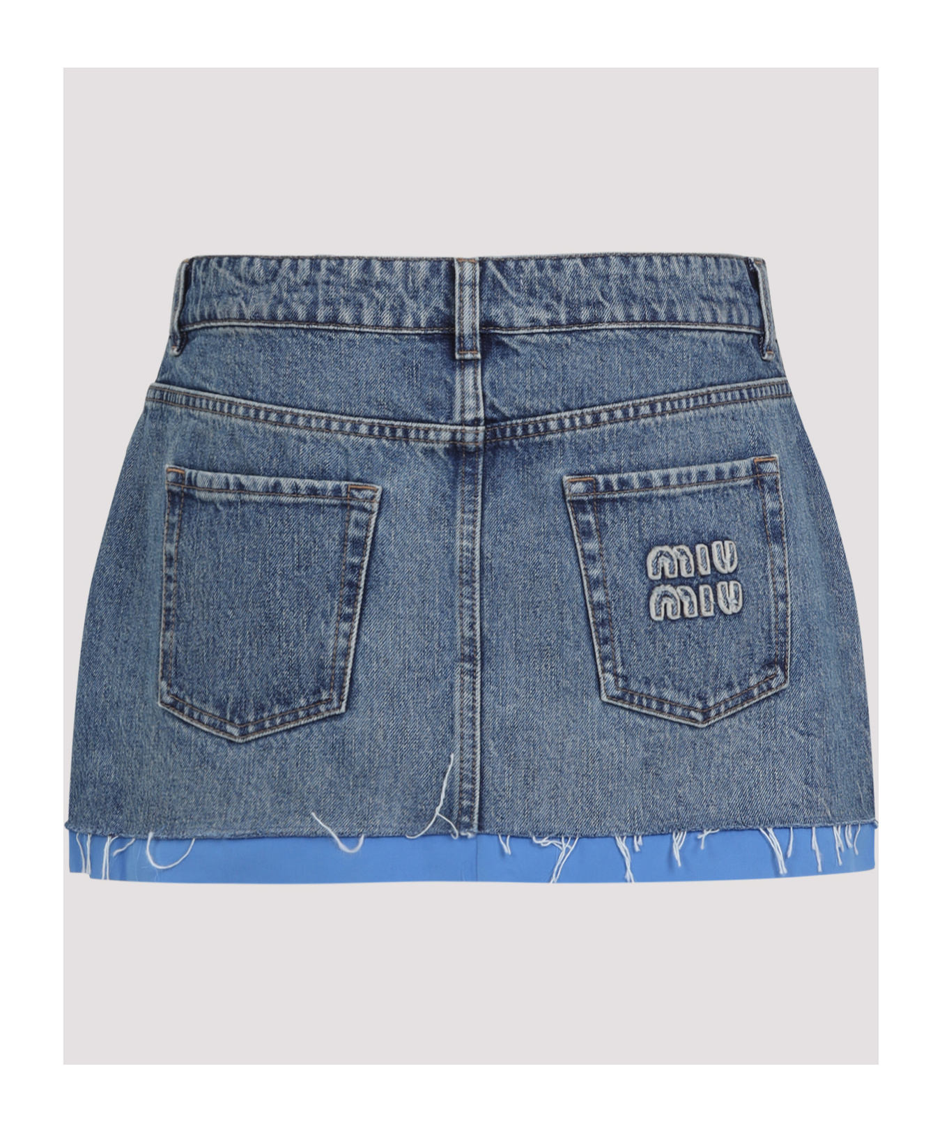 Miu Miu Denim And Poplin Miniskirt In Blue
