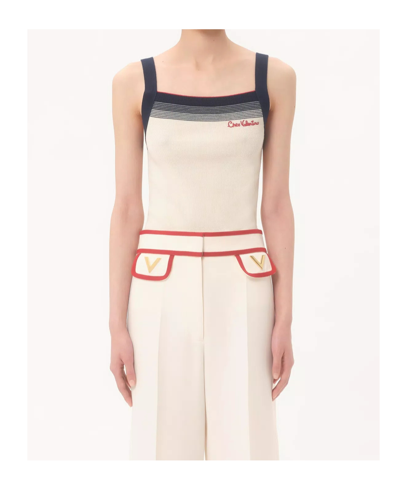 Shop Valentino Wool Top In Navy Blue