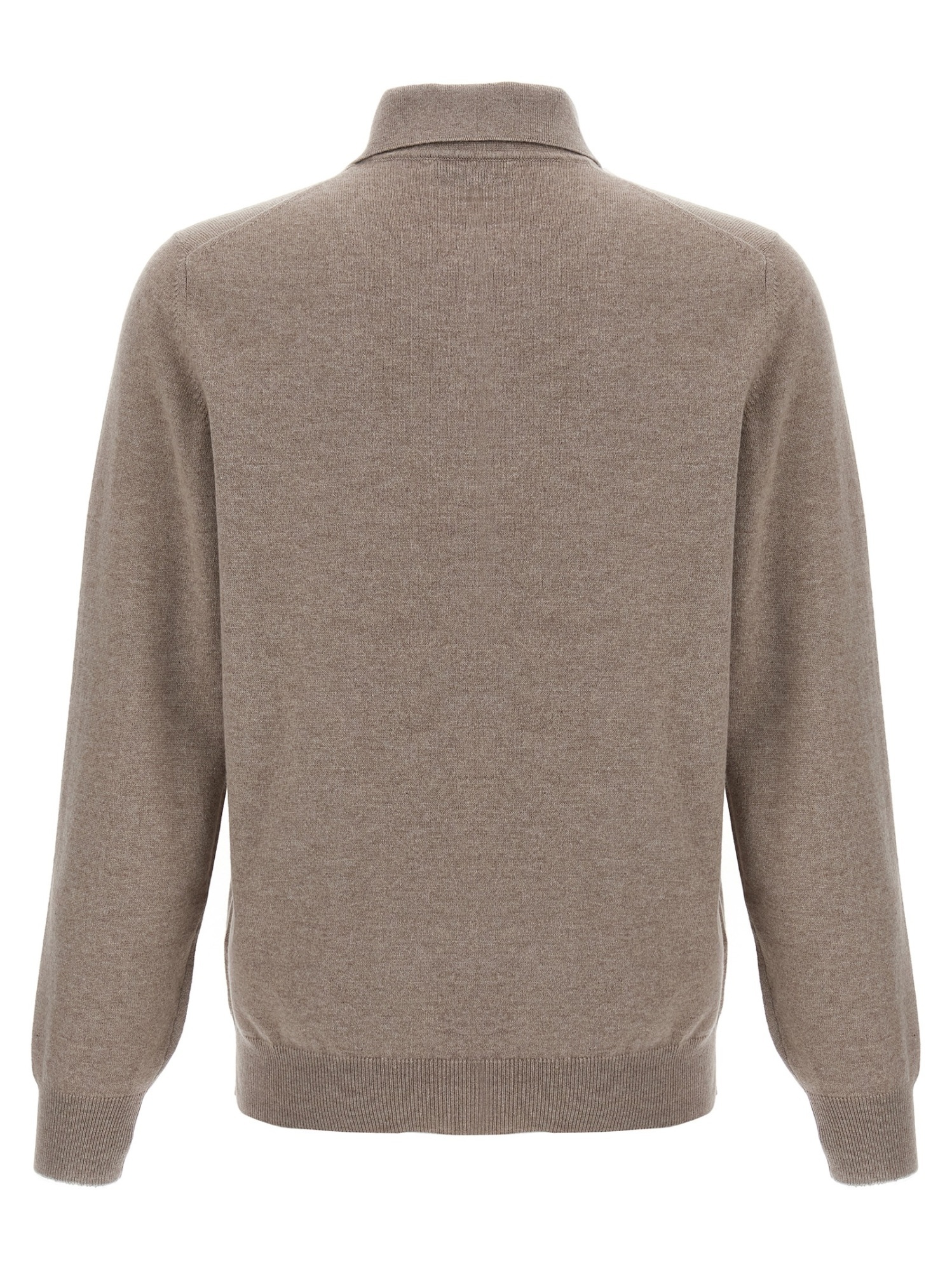 Brunello Cucinelli Cashmere Polo Ribbed Collar Cuffs Hem In Brown