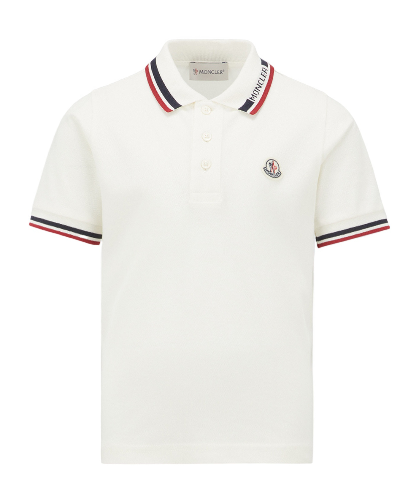 Moncler Three-color Trimmed Cotton Beaded Mesh Polo Shirt In White
