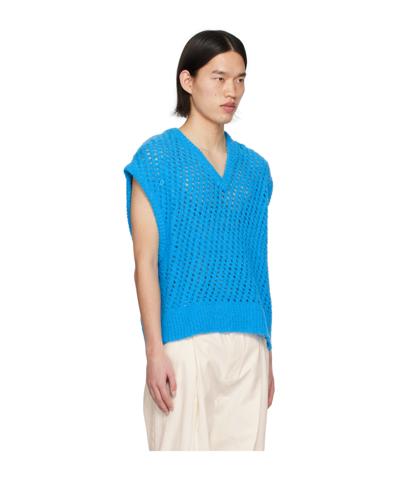 Wooyoungmi Coarse Wool Knitted Mesh Sleeveless Sweater In Blue