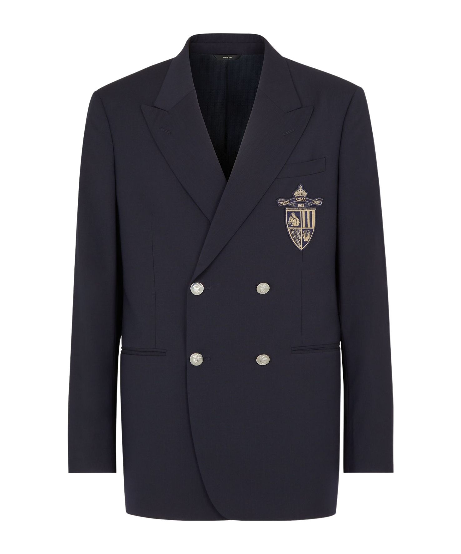 Fendi Straight-cut Double Breasted Wool Jacket Clothing In Black