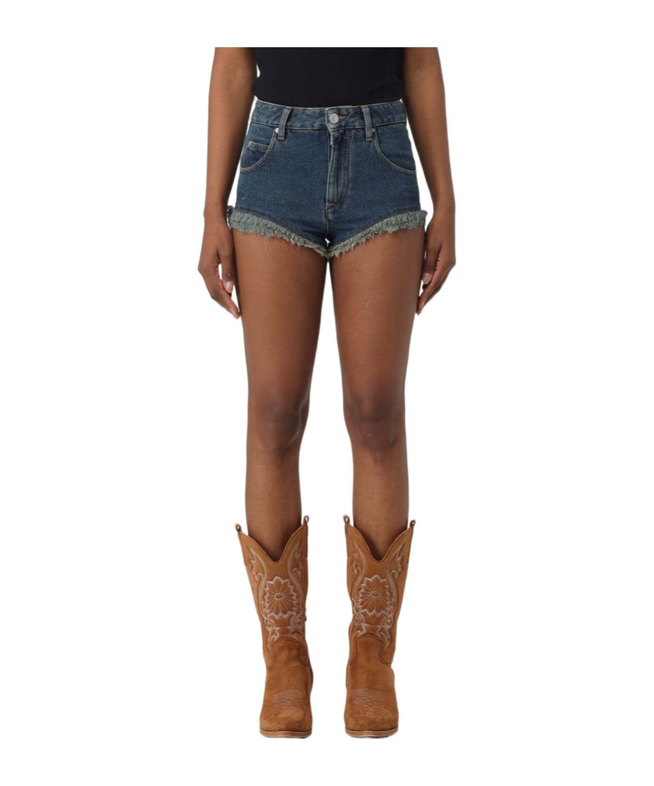 ISABEL MARANT ENEIDAO FRAYED DENIM SHORTS