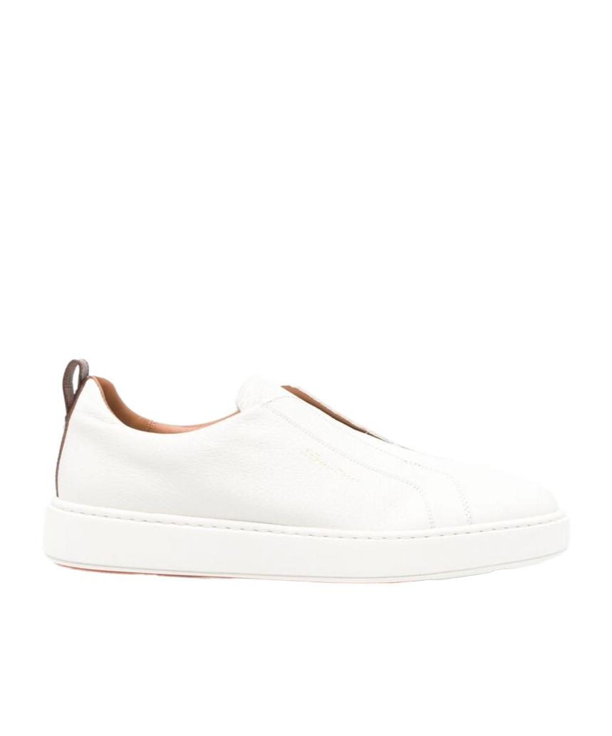 Santoni Slip-on Sneakers With Calf Leather And Durable Rubber Sole In White
