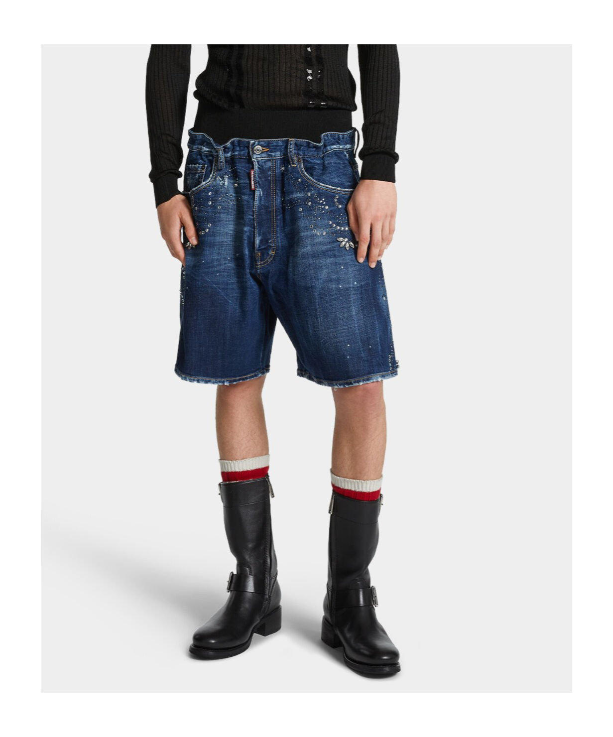 Dsquared2 Rhinestone-embellished Denim Shorts In Blue