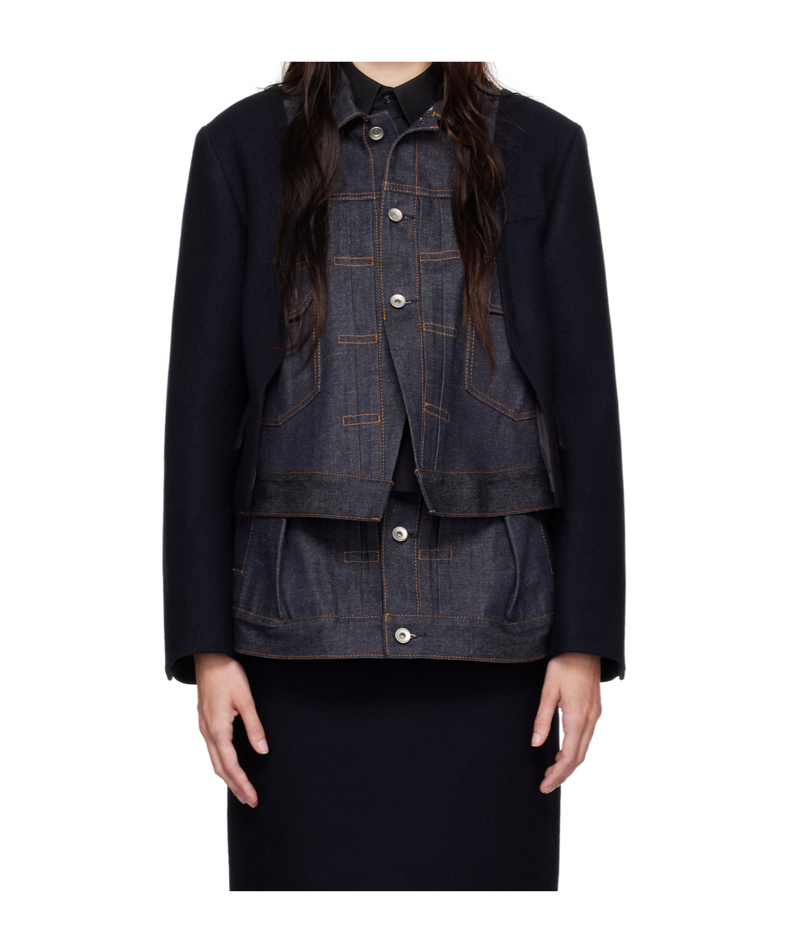 SACAI STITCHED DENIM COAT