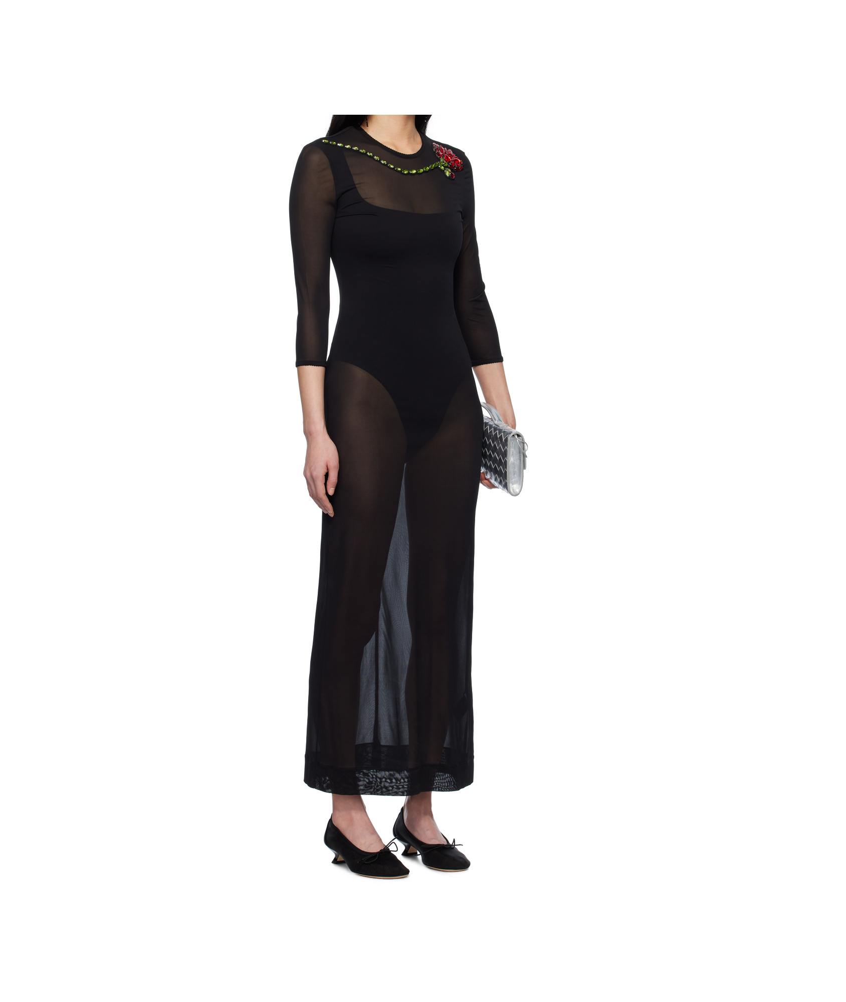 Simone Rocha Embellished Carnation Fitted Mesh Dress In Multi