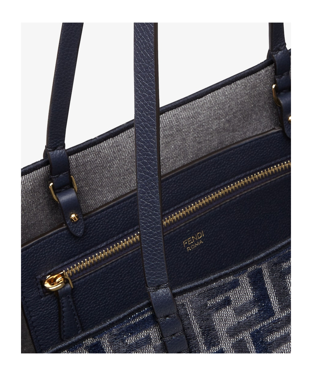 Fendi Women Embroidered Chenille Large Roll Shopping Bag In Black