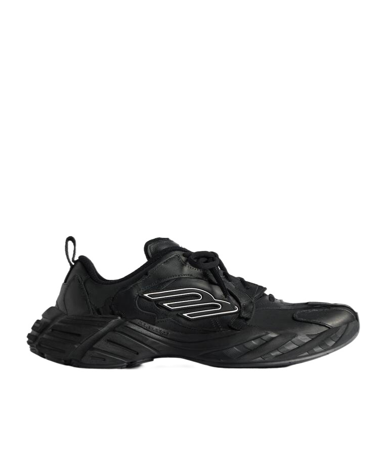 Balenciaga Monday Black Low Top Sneakers With Logo Detail And Embossed Size On The Rear In Leather And Fabric M In Black