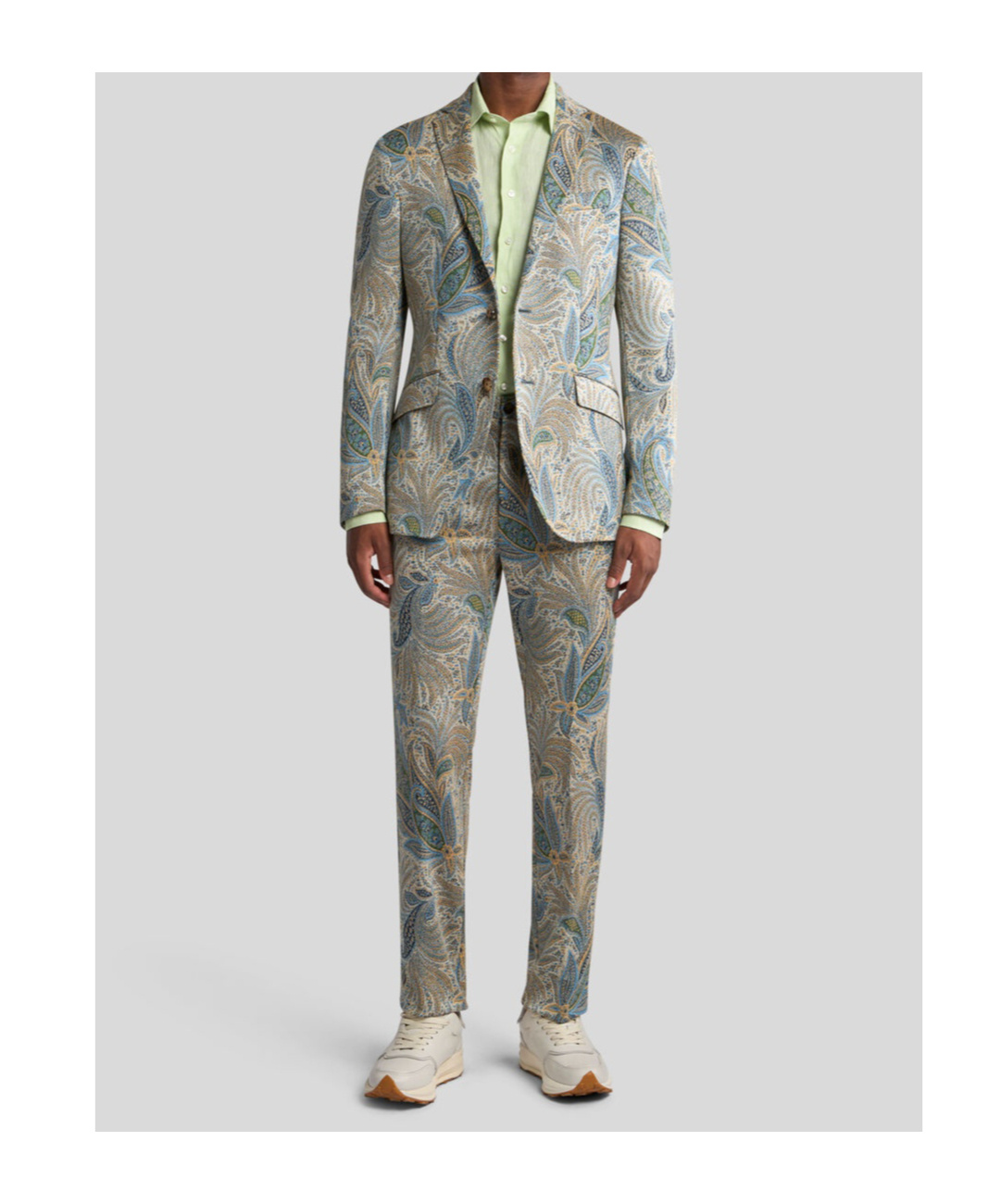 Etro Foliage-design Cotton-blend Blazer In Gray
