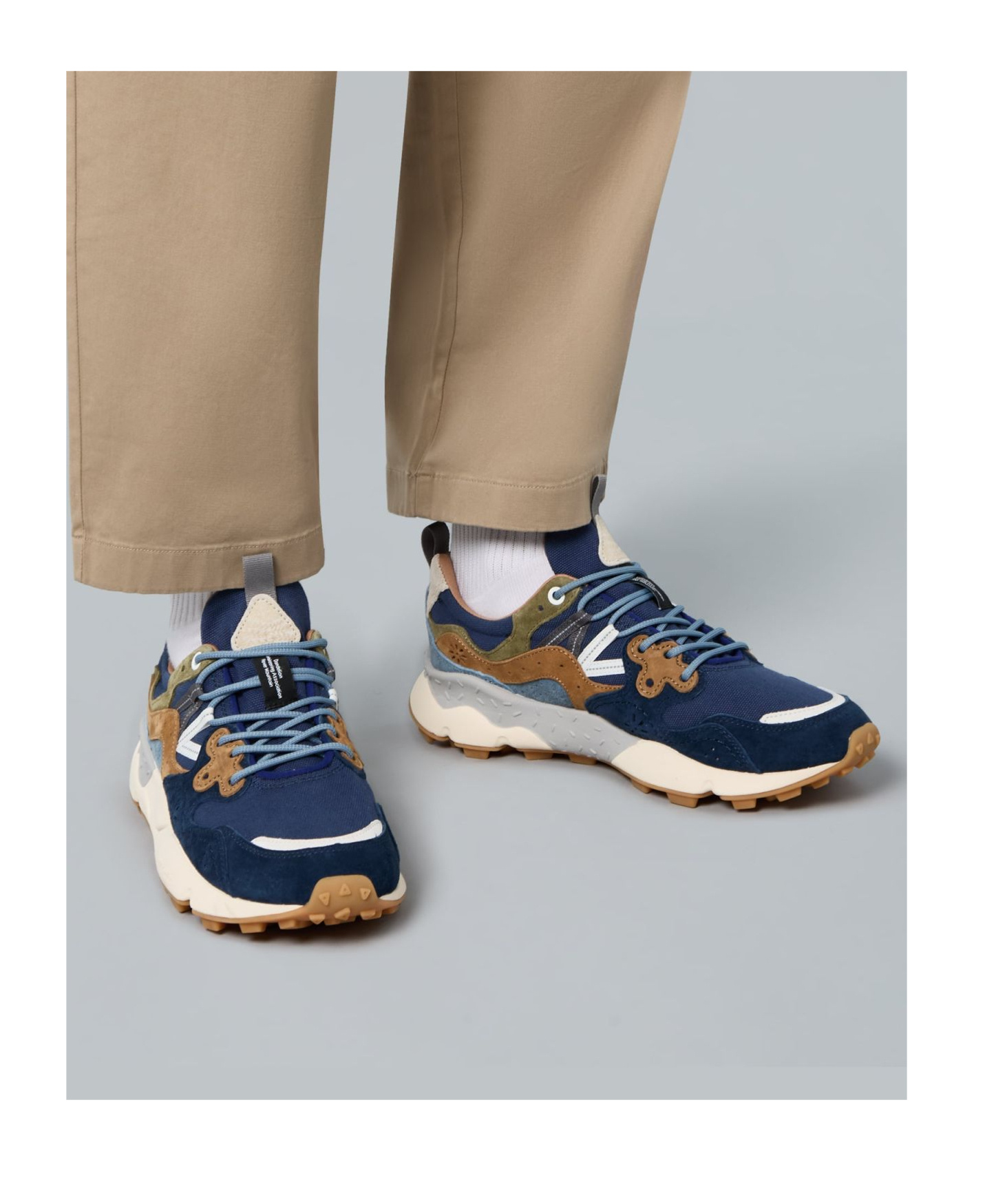 Flower Mountain Yamano 3 Blue And Navy Suede And Canvas Sneakers In Multicolor
