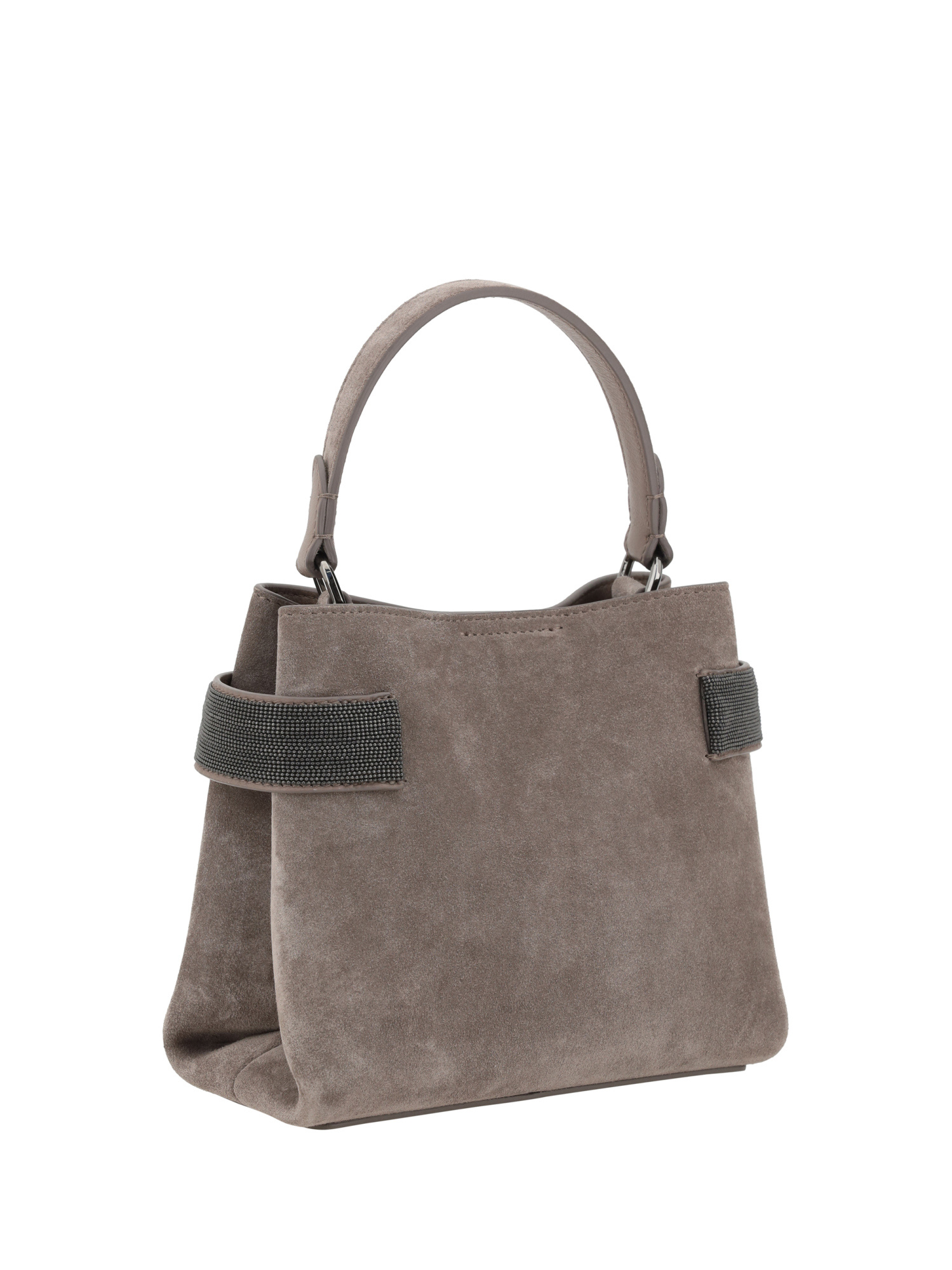 Brunello Cucinelli Mini Monili-embellished Suede Tote Bag In Gray