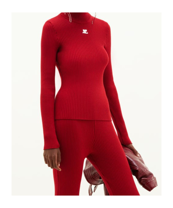 Courrèges Logo-embroidered Roll-neck Jumper In Red