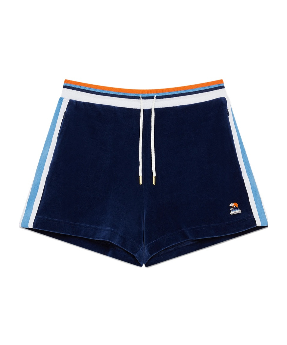 Casablanca Montagne Velvet Shorts With Side Stripe In Blue