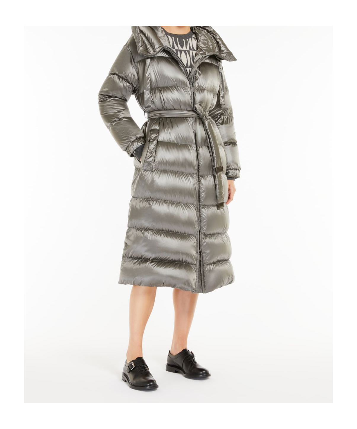 Max Mara Long-sleeved Down Jacket In Gray