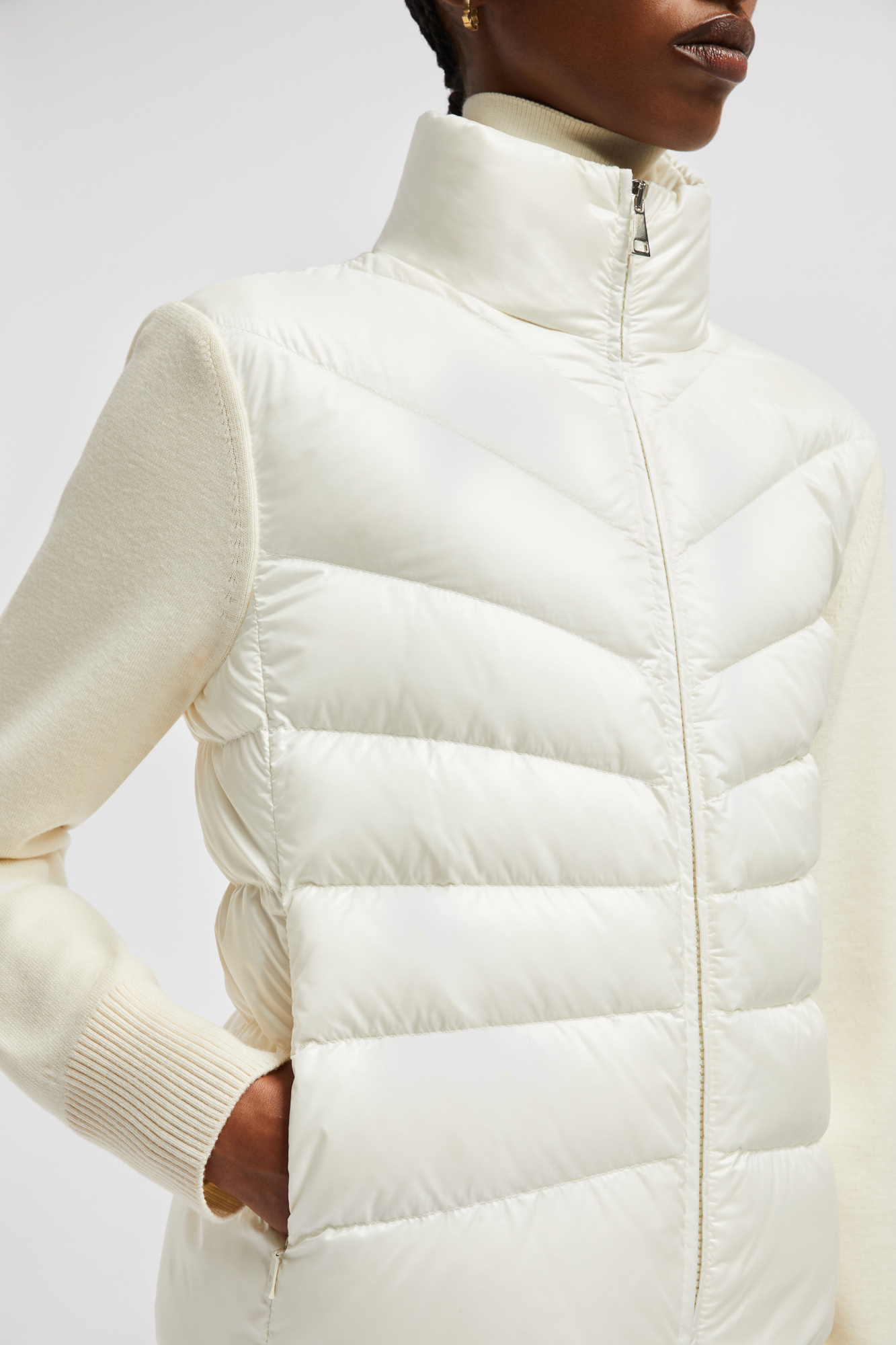 Moncler Logo Patch Padded Knit Cardigan In White
