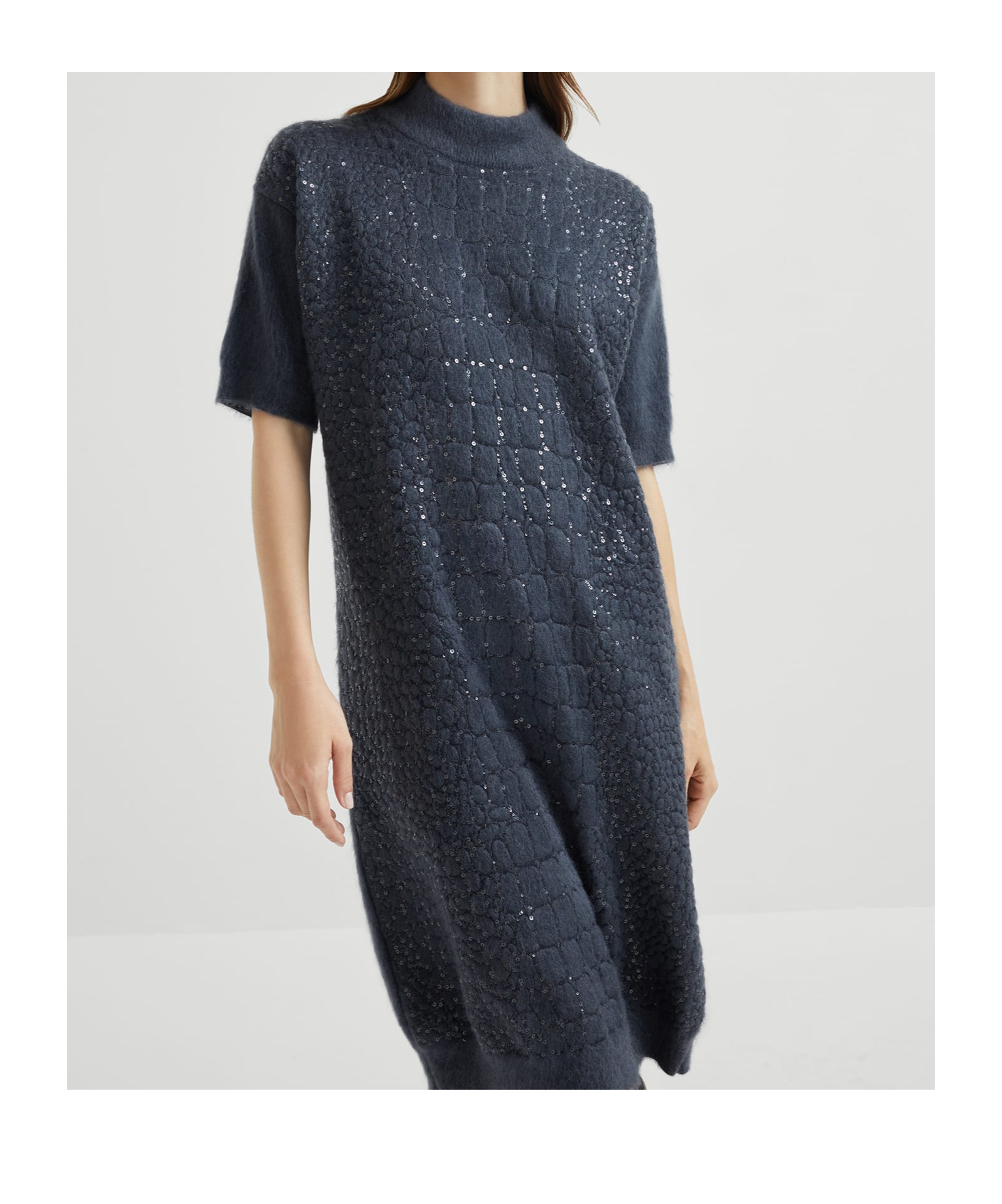 Brunello Cucinelli Croc-motif Sequin Dress In Black