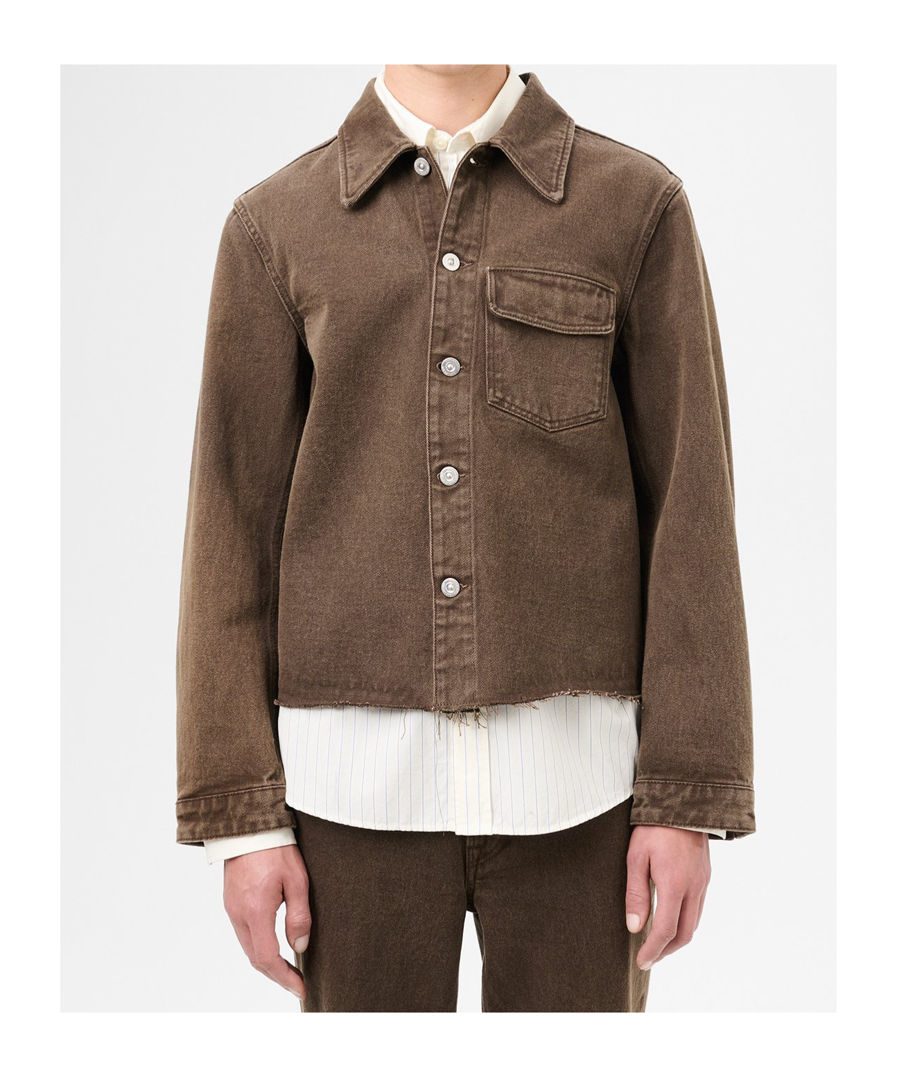 Our Legacy Lapel Long-sleeved Denim Coat In Brown