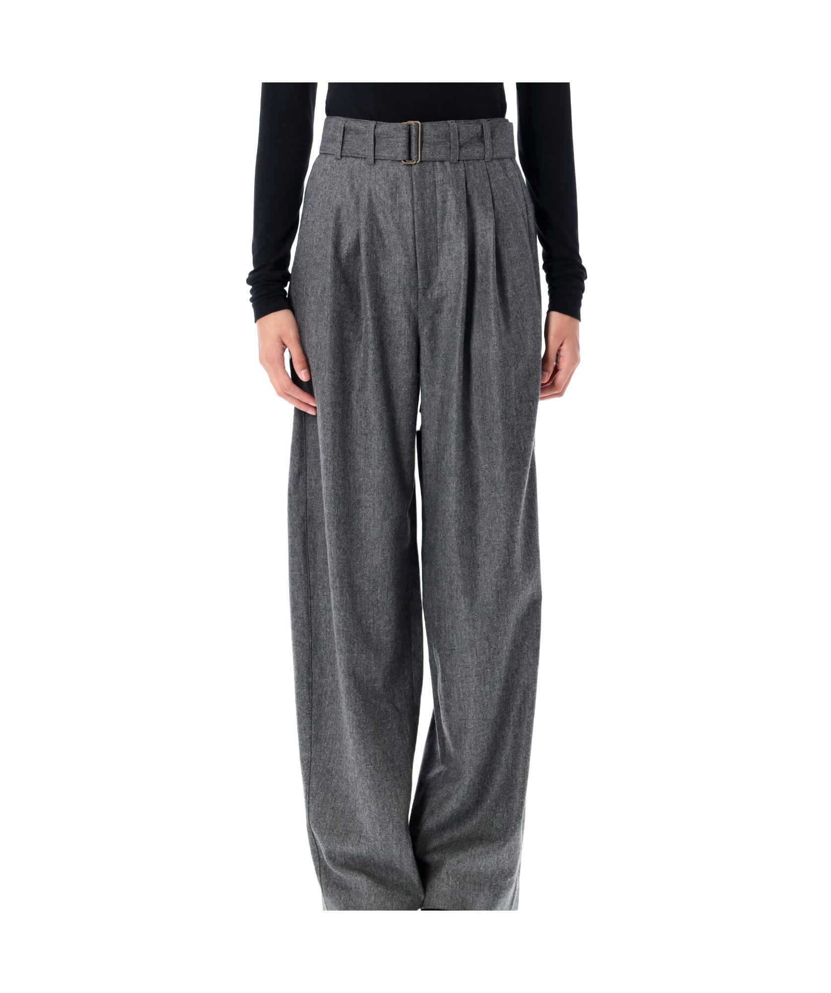 Soeur High Waist Wool Blend Trousers With Belt In Gray